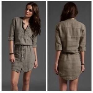 James Perse Linen Drawstring Shirt Dress Greystone